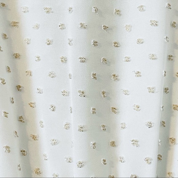 Jay Godfrey Dottie Dress White wirh Gold Trim Swiss Dots Bell Sleeves Size 4 - Picture 9 of 10